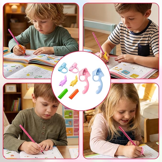 8PCS Kids Pencil Grips for Handwriting, 4 Stage Ergonomic Writing Posture Correction Tool & Silicone Pencil Grippers for Students, Pen Grip Training for Pencil Grips for Kids Handwriting