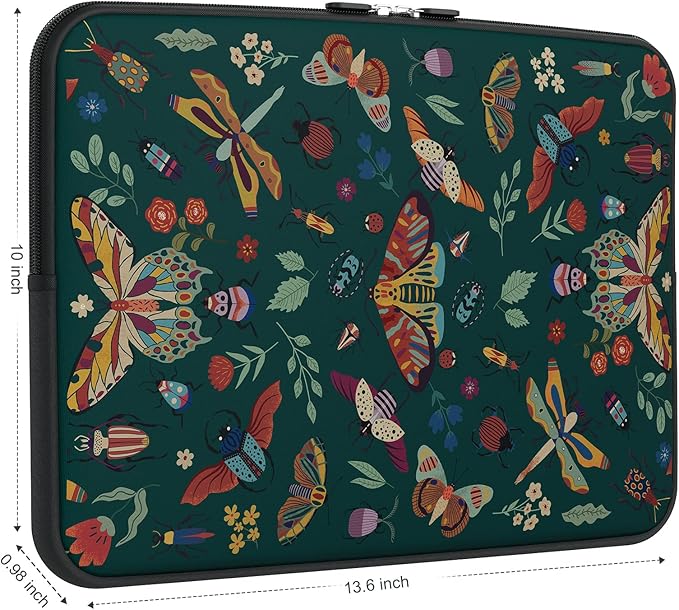 iCasso Laptop sleeve 13 inch for MacBook Air 13-13.6 inch,Retro Laptop case for Macbook Pro 13 inch, Slim Protective Travel Carrying Case for MacBook Pro 14 inch, Chromebook, HP, Dell, Green Butterfly