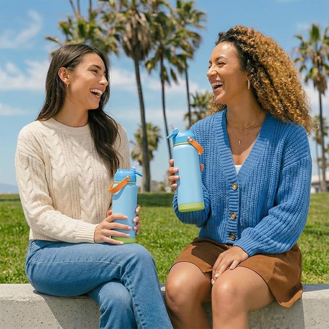 Fijinhom 18oz Insulated Stainless Steel Water Bottle, Wide Mouth Double Wall Vacuum, Silicone Straw, Sweat & Leak Proof, BPA Free Insulated Water Flask for Travel, Keep Cold 24h Hot 12h, Cerulean