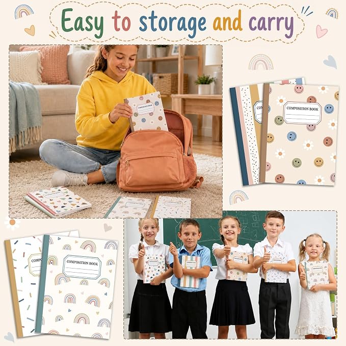 6 Pack Large Composition Notebooks Bulk 9.8 × 7.5 in Wide Ruled Hard Cover Composition Book Assorted Marble Journal College Ruled Paper for Adult Student College Office Back to School Supplies(Boho)