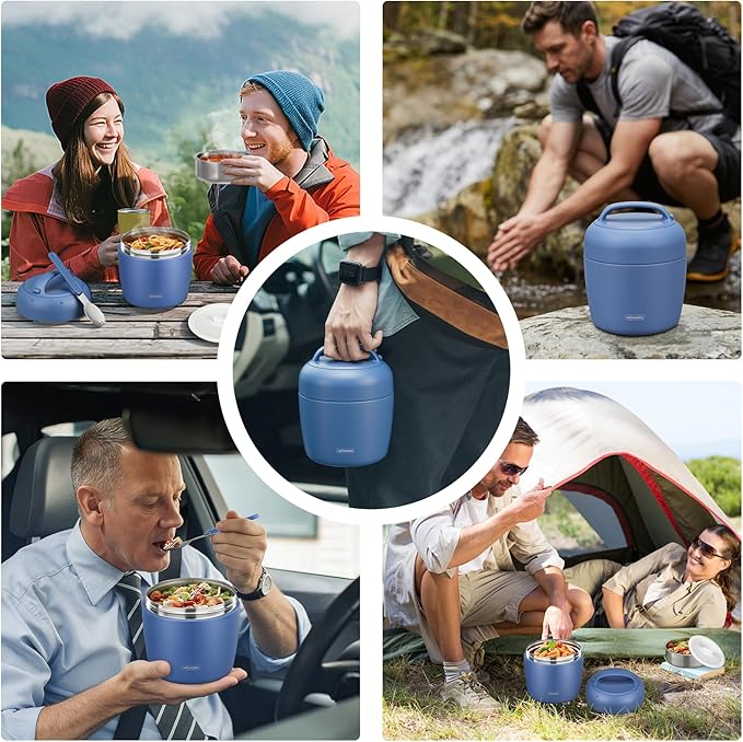 wiwens Thermo Food Jar for Hot Food Adults 32OZ Soup Thermo Lunch Containers Wide Mouth Vacuum Insulated Stainless Steel Leakproof Bento Box with Spoon