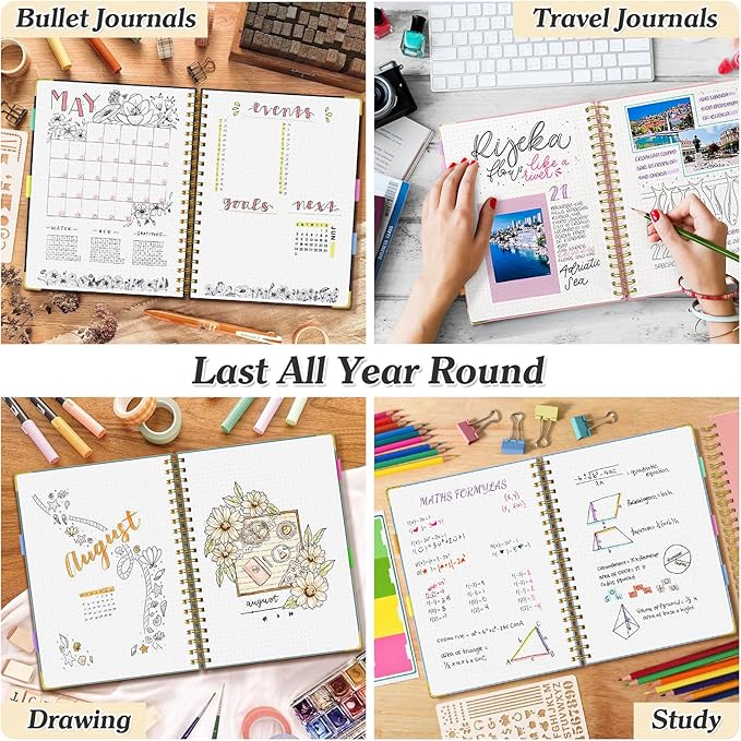 Bullet Dotted Journal Notebook, 300 Pages Leather Notebooks with Contens