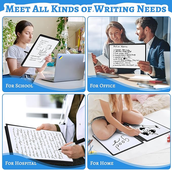 Marspark Portable White Board Dry Erase Board 9.4" x 6.7" Small Reusable Folding Double Sided Notebook Memo with Pen Cleaning Cloth Black Desk Accessories for Office School Study Meeting Planning