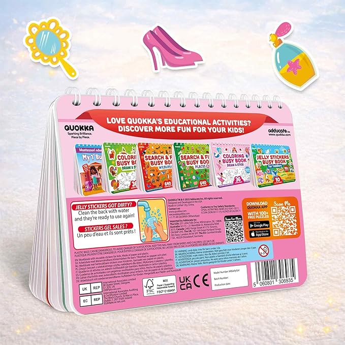 QUOKKA Jelly Sticker Books for Toddlers 1-3, 10 Fairy Tale Themes Unicorn Princess Mermaid, 40+ Large Thick Reusable Stickers, Waterproof Washable Toddler Activity Busy Book, Travel Toy