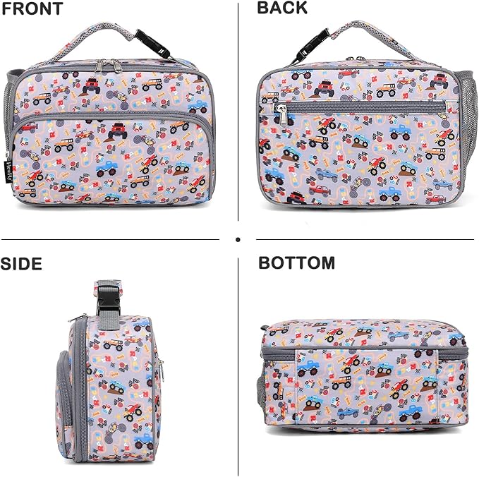 FlowFly Kids Lunch box with buckle Insulated Cooler Back to School Thermal Meal Tote Kit for Girls, Boys, Truck