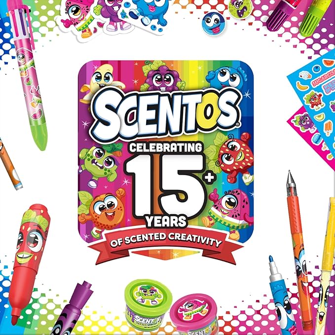 Scentos Scented Chisel Tip Markers 8 Pack, With Fruit Scent, 8 Assorted Colors, Different Fruity Each, Washable Markers, Marker for Kids, for Posters and Science Fairs, Super Washable Ink.