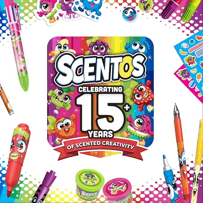 Scentos Scented Chisel Tip Markers 24 Pack, With Fruit Scent, 12 Assorted Colors, Different Fruity Each, Washable Markers, Marker for Kids, for Posters and Science Fairs, Super Washable Ink.