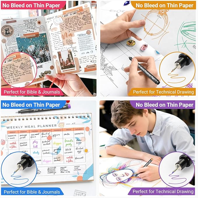 SAKEYR Point Micro Pens, 12 Colored 0.25mm Extra Fine Fineliner Pens, Quick-Dry Waterproof Ink, No Bleed-Through for Journaling, Bible Journaling, Planner, Sketching, Drawing, Note Taking