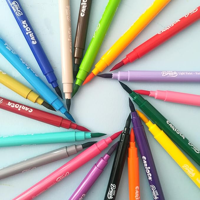 CARIOCA Brush Washable Markers – 20 Assorted Colors, Flexible Brush Tip for Calligraphy, Lettering & School Supplies, Long-Lasting, Non-Toxic Ink, Art & School Supplies, Made in Italy