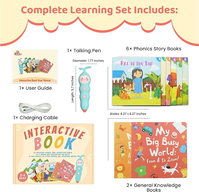 QuTZ Talking Pen Book Set, Learn to Read Sound Books, Learning Toys with 8 Tap to Read Books, 600+ Words & Fun Facts, 6 Phonics Story Books, 700+ Games, Educational Toy for Kids 3+ (Paperback Version)