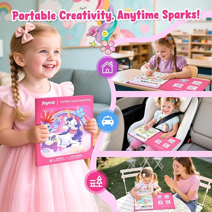 JoyCat Paint with Water Coloring Books for Toddlers, Watercolor Painting Sets for Kids Ages 3-5 4-8, Arts and Crafts Drawing Activities Toy Birthday Gifts for Boys Girls (Magical Pony)