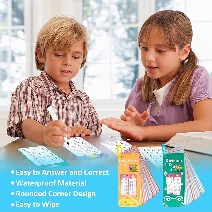 PEASUG Multiplication and Division Flash Cards 30 Pcs, 0-12 Math Flash Cards with 4 Dry Erase Pens 2 Rings, Educational Time Table Flash Cards for 1st-3rd Graders Multiplication Game