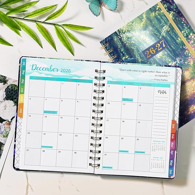 Planner 2026-2027 - Academic Planner 2026-2027 from Jul.2026 - Jun.2027, 8.5'' X 6.4'', Weekly Monthly Planners 12 Month with Colorful Tabs, Back Pocket - Forest Path