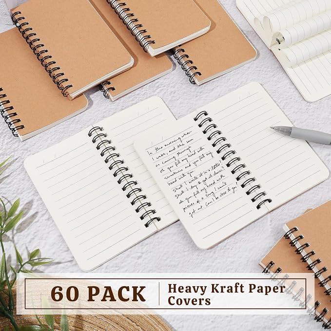 miikoul 60 Pack Spiral Lined Notebooks, 3"×5" 120 Pages for Office Writing