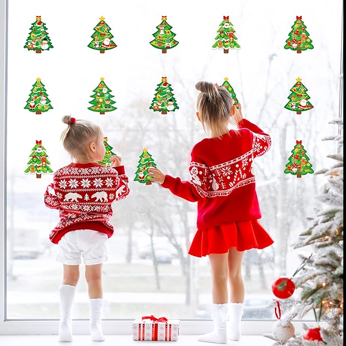 Renbuzhu 40PCS Christmas Crafts Bulk: Xmas Tree Paper Suncatchers DIY Kit for Winter Holiday Activities Decorations, Window Stained Glass Effect Art Ornaments