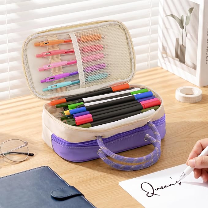 TOPBIDAI Large Pencil Case Pouch School Supplies for Girls Boy Women Men | Big Pencil Bag with 5 Compartments, Easy Grip Handle, Office College School Pencil Box