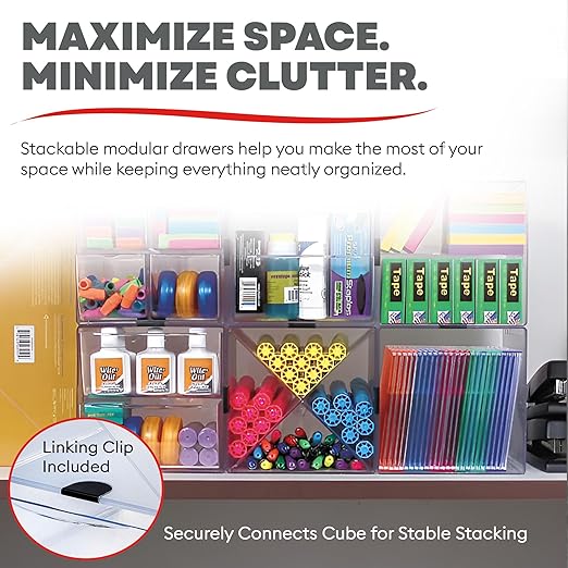 Deflecto Stackable Open Cube Organizer, Desk and Craft Organizer, Clear, 6"W x 6"H x 6"D (350401CR)