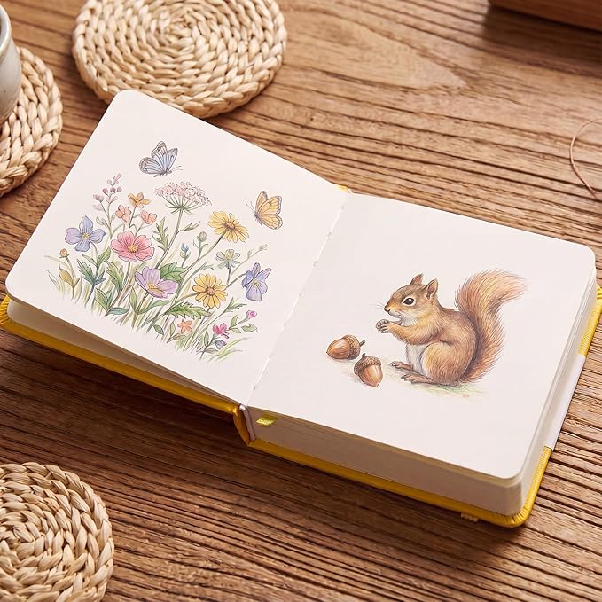 Prudiut Hardcover Pocket Sketchbook, 5" x 5" Square Mini Sketchbook, 98lb/160gsm Heavyweight Tiny Sketch Book, 80 Sheets Small Travel Drawing Journal for Adults, Artist, Ideal for Gift (Yellow)