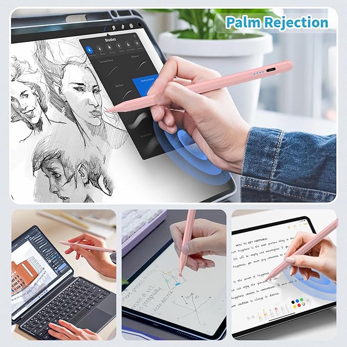 Stylus Pen for iPad,(2018-2026) Fast Charge with Tilt Sensitivity & Palm Rejection Compatible with iPad Pro 11"/12.9", iPad mini 5/6, iPad Air 3/4/5, iPad 6/7/8/9/10 (PK)