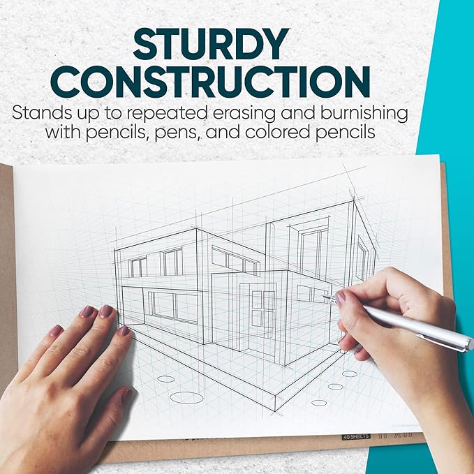 Koala Tools | Drawing Perspective (1 and 2-Point) Large Sketch Pad (3 Point - 11 x 17)