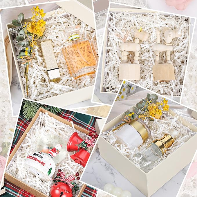 woric 10.58oz/300g Crinkle Cut Paper Shred Filler, White Shredded Paper for Mother's Day Baskets Boxes Gift Bags Wedding Birthday Holiday Party Decoration