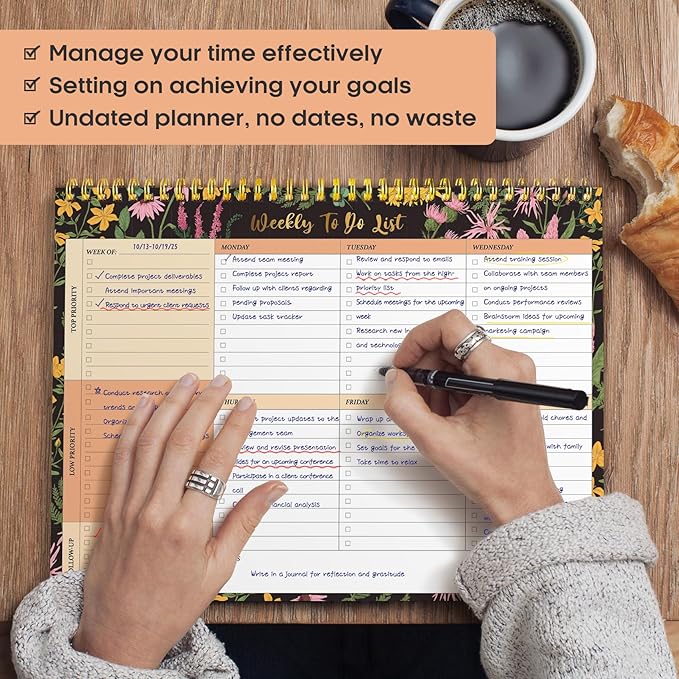 Taja Weekly To Do List Notepad with 52 Undated Sheets(8.5"×11")- Weekly Desk Planner for Women & Man, Work and Home - 1 Pack Amber Garden