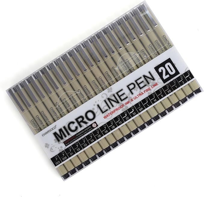 Black Micro Pens, 20 Sizes in 0.15mm - 5mm, Waterproof Archival Ink, Fine Point Pen for Artist Illustration, Sketching, Anime, Manga and Technical Drawing