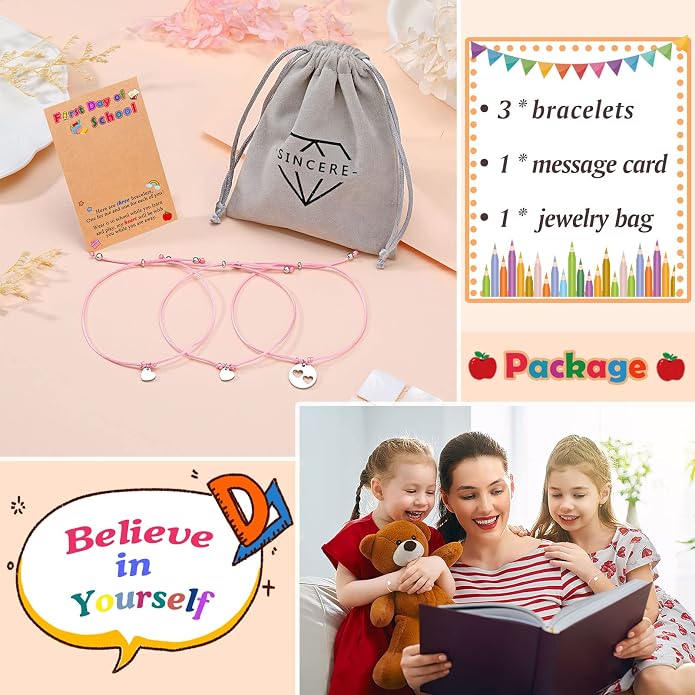 3PCS First Day of Preschool/Kindergarten/1st Grade Gift, Back to School Bracelets Set for 3