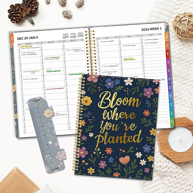 SUNEE 2026 Appointment Book, Quarter-Hourly, Weekly & Monthly - from January 2026 - December 2026, 8.5"x11" Weekly Planner, Flexible Cover, Note Pages, Pockets, Bookmark, Spiral Binding,