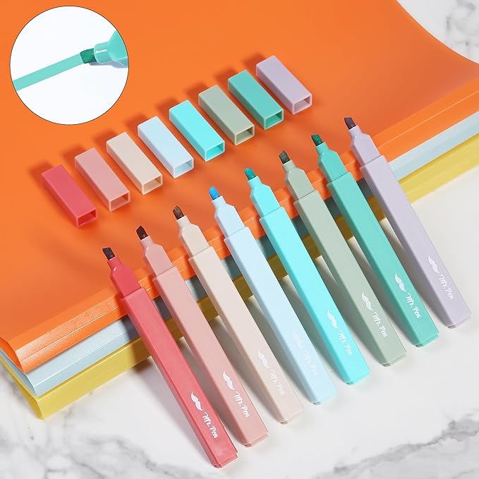 Mr. Pen- Aesthetic Highlighters No Bleed, 8 Pack, Vintage Colors, Chisel Tip, Cute Highlighters Assorted Colors for Journaling, Highlighting, Underlining, Fast Dry, Back to School Supplies