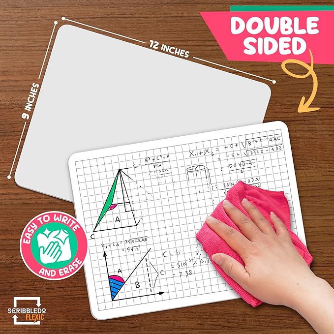 SCRIBBLEDO Grid Dry Erase Sheets 9”x12” Math Practice Small White Board Sheets Math Manipulatives Quad Graph Whiteboard Sheets Math Supplies Homeschool Teacher Students Classroom Pack of 10