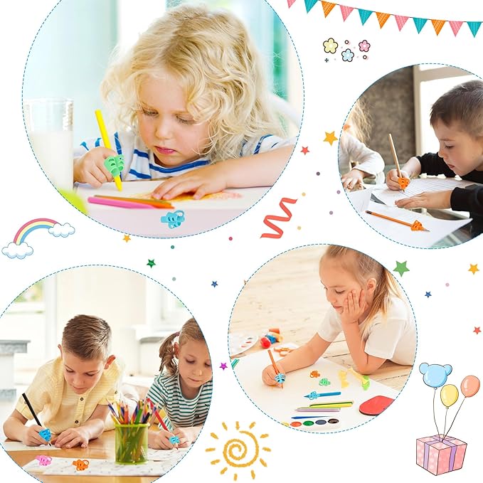 KIGEAPUEL 20 Pcs Pencil Grips for Kids Handwriting Pencil Holders Grippers Writing Posture Correction Tools for Toddlers, Special Needs Silicone Pencil Supplies for Kindergarten Preschoolers