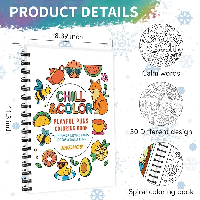 Jekohor Adult Coloring Book,Coloring Books for Adults Relaxation with 36 Markers,Funny Chill-Sweet Puns Includes 30 Pattern,Anxiety Relief-The Perfect Mindfulness Stress-Relieving Gifts for Women