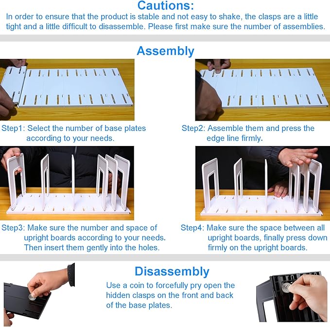 Adjustable Vertical File Sorter Sturdy Plastic Expandable Upright File Holder, Desktop Binder Organizer, Home School Office File Organizer Bookshelf Divider, Assemble Easily Endlessly, White