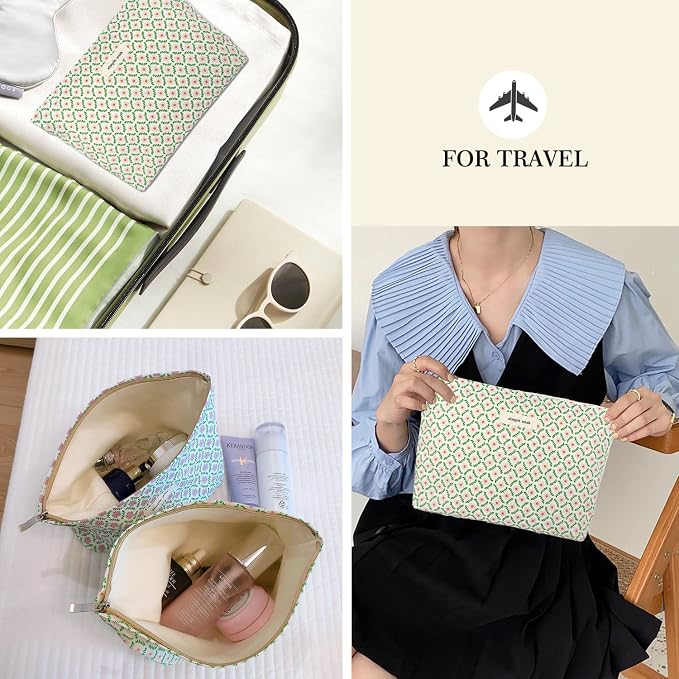 STARDW Aesthetic Floral Makeup Bag Cute Small Cosmetic Bags for Women Girls, Travel Toiletry Bag Large Capacity Zipper Makeup Pouch, Purse Organizer Pouches