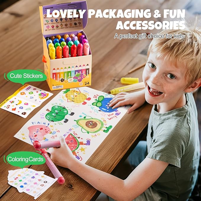 Jar Melo Scented Washable Markers for Kids Ages 4-8, 24 Colors