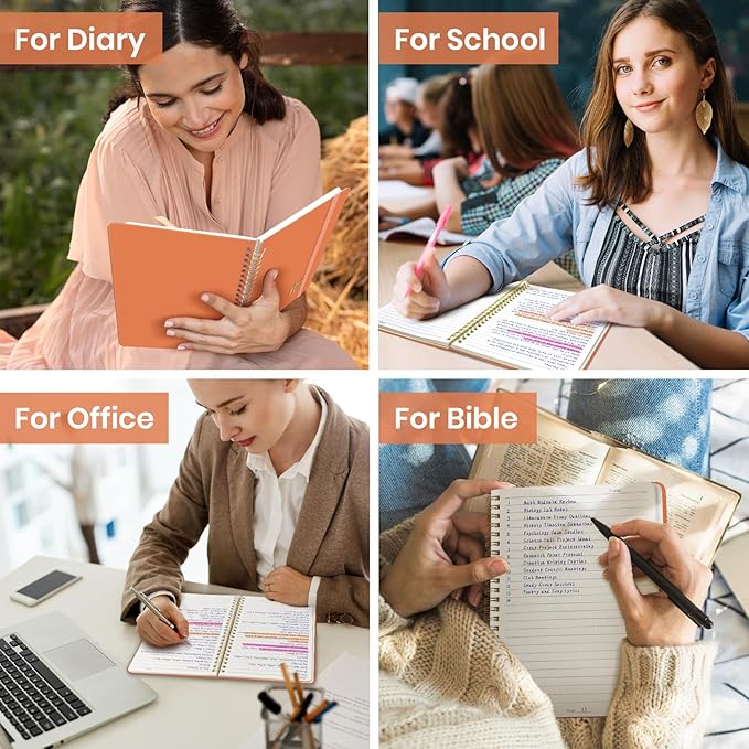 ZOTIA Lined Spiral Journal Notebook for Women, A5 College Ruled Journals for Writing, Hardcover Notebooks for Work, Note taking and Office School Supplies,140 Pages - Coral