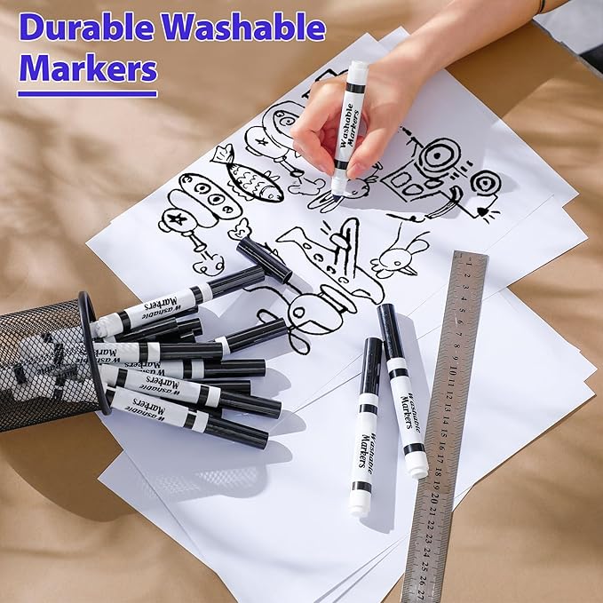 36 Pcs Black Washable Markers Bulk Coloring Broad Line Markers for Kids Black Conical Tip Drawing Pen for School, Travel Art Baby Shower Gender Reveal Christmas Party Supplies, Ages 6+