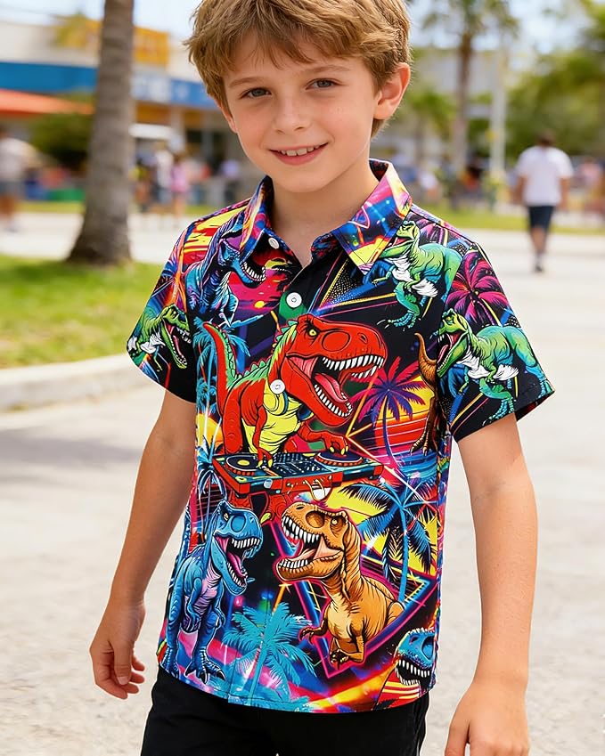 Enlifety 2-10T Kids Hawaiian Shirt Boys Short Sleeve Button Down Shirts Hawaii Summer Casual Blouse