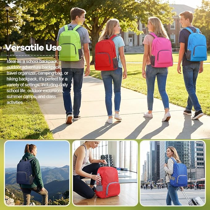 clothmile 48 Pcs Back to School Backpacks in Bulk Classic Colorful Foldable Backpacks 420d Fabric Multi-Use Book Bags for Outdoor Travel Student School Supply 8 Colors