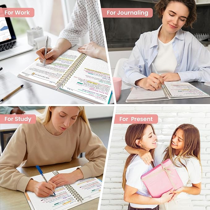 Large Spiral Notebook with Dividers & Tabs, 8.5" x 11" Hardcover 5 Subject Notebook for Work, 280 Pages, College Ruled, Cute Journal for Women, Perfect for Study & Office Note Taking, Painted Bloom