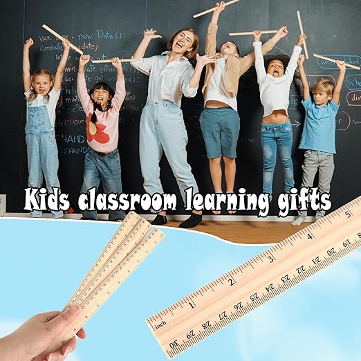 80 Pcs Wooden Ruler Bulk 12 Inch Measuring Wooden Tools with 2 Scales for Students School Teacher Office Handcraft Carving Painting