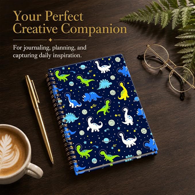 ATJFKIXL Cute Spiral Journal Notebook, A5 120 Page College Ruled Wirebound Notebook, Soft Cover for Students Office Notes and Planning - Dinosaur Planet