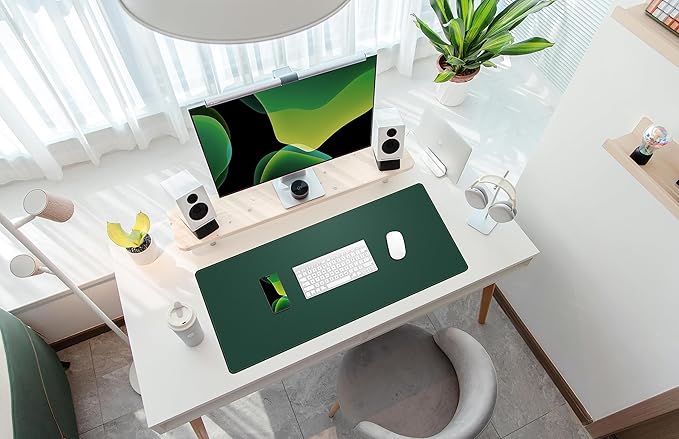 AFIING Cork Desk Mat 35.4" x 17", Dual-Sided Natural Cork & PU Leather Desk Pad, Non-Slip Waterproof Large Mouse Pad for Office, Home & Gaming (Dark Green)