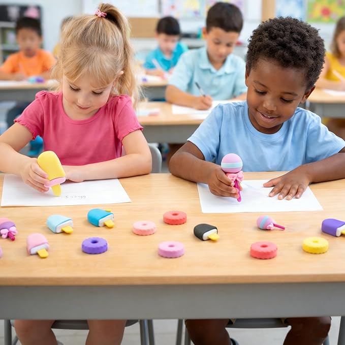 16 PCS Food Erasers for Kids, 3D Cute Ice Cream & Donut Puzzle Pencil Erasers, Mini Take Apart Erasers for Classroom Rewards, Easter Egg Fillers, Party Favor Goodie Bag Stuffers