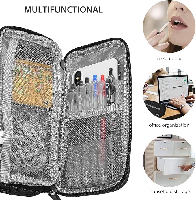 ProCase Pencil Case Pen Bag, Two Layers Big Capacity Pencil Pouch Pen Organizer Durable Stationery Holder for Marker Organization School Supplies Office Storage Desk Organizing