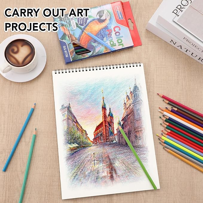 Drawing Sketchbook Kit, Sketch Book with 36 Color Pencils, Three Color Black Sketch Pad, Acid-Free Drawing Pad for Artist, Art Paper Painting Supplies for Gifts (9×12 inch)