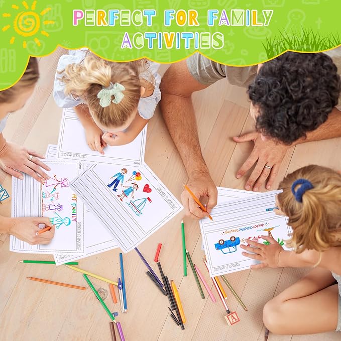 Eaasty 50 Sheets Story Writing Paper Bulk Handwriting Practice Paper for Kids Diary with Picture Story Space and Dotted Lines 11x8.5" Primary Composition Notebooks for Kindergarten Toddlers