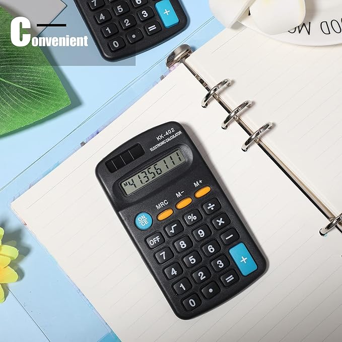 12 Pieces Pocket Size Mini Calculators Handheld Angled 8-Digit Display Calculators Basic Standard Small Accounting Desktop Supplies for Office School and Home