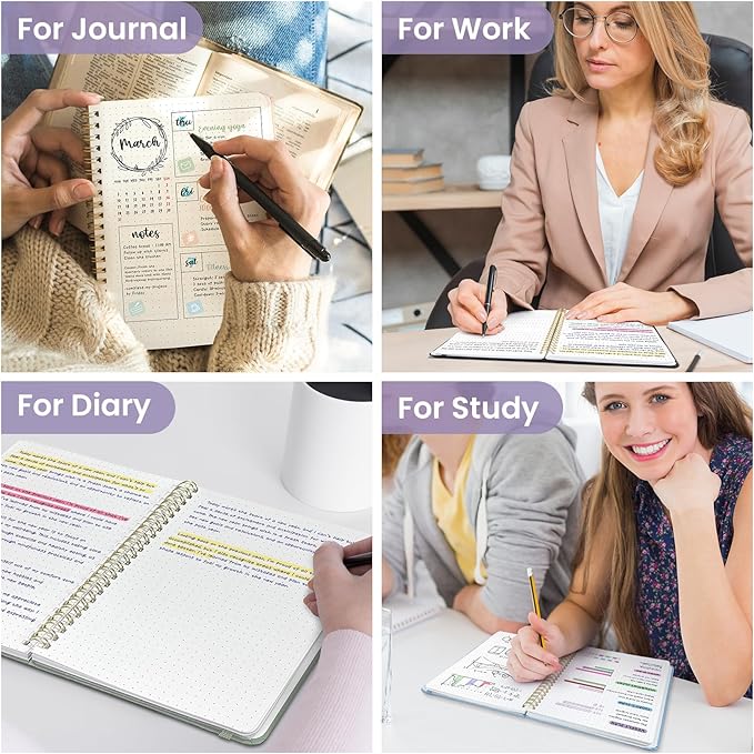 Taja Dotted Spiral Journal Notebook for Women & Men, 140 Pages, Dotted Notebook for Journaling & Note Taking, Journals for Writing, A5(5.7" x 7.9") – Purple